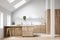 Attic white kitchen interior with bar