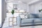 Attic white living room and kitchen corner