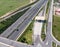 Attiki Odos, Attica Tollway road and toll station, Athens, Greece, aerial view