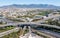 Attiki Odos toll road interchange and National highway in Attica, Athens, Greece. Aerial drone view
