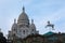 Attraction Circus horse on the background of the Sacre Coeur at sunset