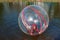 Attraction on the water, ZORB, the boy in a bowl on the water. Water attractions, rest, vacation, vacation