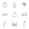 Attractions of Thailand icons set, outline style