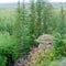 Attractions Yakutia isolated massif of rock - clay mushroom in the wild taiga.