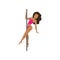 Attractive african american girl with long curly hair dancing around pylon