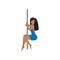 Attractive african american girl with long hair practicing pole dancing