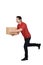 Attractive asian delivery man carrying cardboard boxes