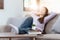 Attractive Asian woman resting comfortable living room and sleep, Relax, Sofa, Lifestyle, selective focus