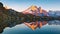 Attractive autumn view of Cheserys lake with Mount Blank on background, Chamonix location. Gorgeous outdoor scene of Vallon de Ber