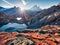 Attractive autumn view of Lac Blanc lake with Mont Blanc Monte Bianco on background, Chamonix location. Unbelievable outdoor sce