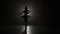 Attractive ballerina girl in silhouette in tutu dancing gracefully on a stage with smoke in slow motion -