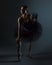 Attractive ballerina poses gracefully in the studio on a black background