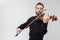 Attractive bearded violist man playing instrument