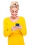 Attractive Blond Woman Texting on Cell Phone