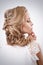 Attractive Blonde Curley Bride Portrait. Elegance Hairstyle And