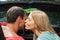 Attractive blonde kissing her boyfriend