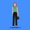 Attractive businesswoman holding handbag standing pose smiling brown hair business woman office worker female cartoon