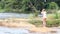 Attractive Caucasian Teen Girl At River In White Leotards