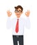 Attractive cheerful young business man showing/gesturing/making okay or ok sign, while winking eye. Human emotions, facial.