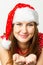 Attractive Christmas girl in a sexual lingerie. Naked body. Seasonal christmas holidays sale discounts. Woman in a sexy