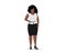 Attractive chubby black businesswoman standing in elegant office clothes. African american business woman overweight