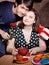 Attractive couple have fun in the kitchen at Valentine day