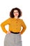 Attractive curvy girl with yellow shirt and red lips
