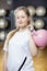 Attractive Determined Woman Lifting Kettlebell In Gym