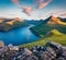 Attractive evening view of Faroese fjords in the outskirts of Funningur village. Captivating summer scene of Faroe Islands, Kingdo