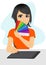 Attractive female asian graphic designer showing color chart