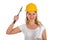 Attractive female engineer holding a hammer