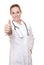 Attractive female physician showing thumbs up