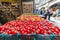 Attractive fresh tomato display at grocery shop