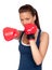Attractive girl practicing boxing