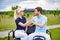 Attractive golfing couple giving each other hi-five