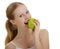 Attractive healthy girl biting an apple isolated