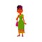 attractive indian lady walking with bag in jeweler store cartoon vector