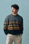 Attractive man portrait sweater handsome fashion smile person background hipster trendy face copyspace