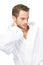 Attractive masculinity in bathrobe - isolated