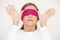 Attractive mature woman blindfolded