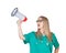 Attractive medical girl with a megaphone