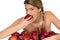 Attractive naked woman tasting a juicy red apple