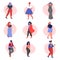 Attractive Plus Size Women Set, Beautiful Curvy, Overweight Girls in Fashionable Clothes, Body Positive Concept Vector