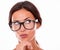 Attractive pouting brunette female with glasses