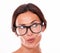 Attractive pouting brunette female with glasses