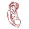 Attractive pregnant woman body silhouette drawing. Vector illustration of mother-to-be fondles her belly. Happiness and caress