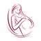 Attractive pregnant woman body silhouette drawing. Vector illustration of mother-to-be fondles her belly. Happiness and caress