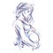 Attractive pregnant woman body silhouette drawing. Vector illustration of mother-to-be fondles her belly. Happiness and caress co