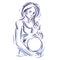 Attractive pregnant woman body silhouette drawing. Vector illustration of mother-to-be fondles her belly. Happiness and caress co