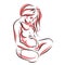 Attractive pregnant woman body silhouette drawing. Vector illustration of mother-to-be fondles her belly. Happiness and caress co